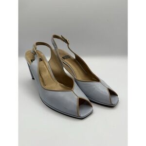 Stuart Weitzman Slingback Peep Toe Heels Light Blue Leather Women's Size 8